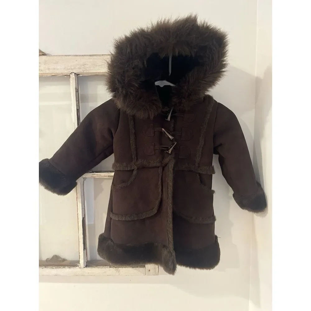 Gap 3t faux fur parka pea coat jacket‎